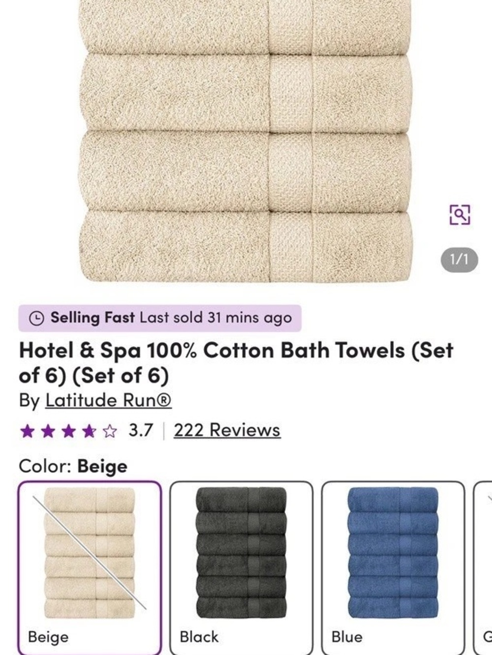 Latitude Run Hotel & Spa 100% Cotton Bath Towels Cotton Bath Towels Set of 6